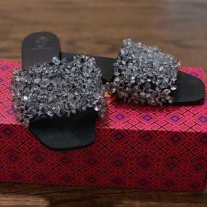TORY BURCH SANDAL LOGAN CRYSTAL SLIDE SIZE 8